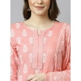 thumbnail image 5 of Janasya Indian Round Neck 3/4 Sleeve Block Print Light Pink Cotton Kurta with Pant and Dupatta For Women, 5 of 7