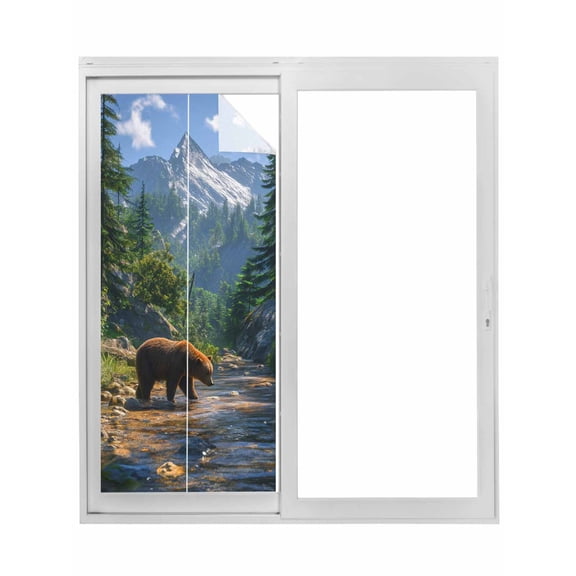 Forests Bears Window Privacy Film, Modern Art Mountain Animals Watercolor Static Cling UV Sun Blocking Tint Film Heat Control Windows Films for Bedroom Bathroom, Window Stickers 23.6"x59"