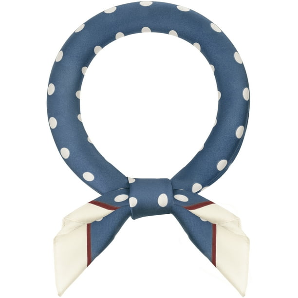 INSPIRAR CHIC Mujeres Pañuelo Vintage de Lunares de los años 50, Bandana de Seda Satinada Retro Cuadrada 50s, Pañuelo para la Cabeza 70x70cm Azul