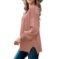 thumbnail image 3 of MOSHU Crewneck Sweaters for Women Drop Shoulder Long Sleeve Tops Side Slit Oversized Pullover Sweaters, 3 of 9