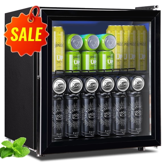 WANAI Beverage Refrigerator Cooler 1.7 Cu.ft Beer Fridge with Glass Door LED Light Adjustable Shelf
