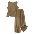 thumbnail image 4 of 2 Piece Sets for Women Summer Outfits Beach Vacation Clothes Wide Leg Crop Pants Khaki L(L), 4 of 6