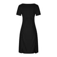thumbnail image 4 of Bigersell Cute Dresses for Women Casual Fashion Solid Short Sleeve Round Neck Pleated Slim Ladies Vintage A-Line Dress Dresses Regular Wrap Dresses, Style 10271, Black S, 4 of 5