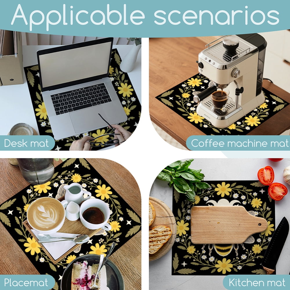 Bees Flowers Laundry Room Washer Dryer Dust Cover Mat 23.6x23.6inch Moons Phases Washing Machine Top Protector Pads Wreath