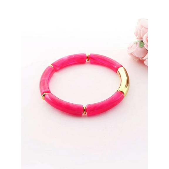 EOEMY Two Tone Hot Pink Beaded Bracelet Women Bracelet Stackable Bracelet Crafted-Default
