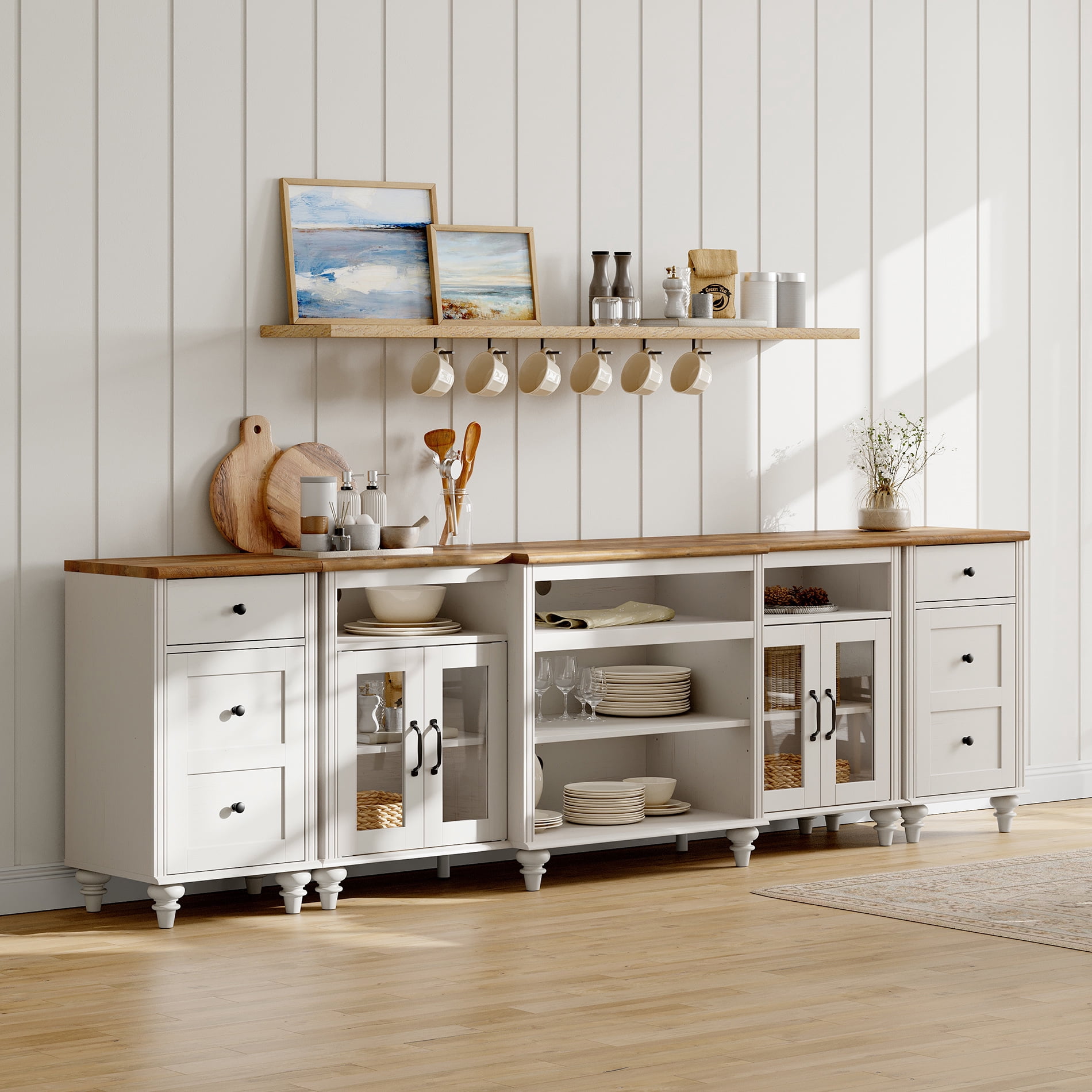 WAMPAT Large Buffet Cabinet with Charging Station for Dining Room, Off White