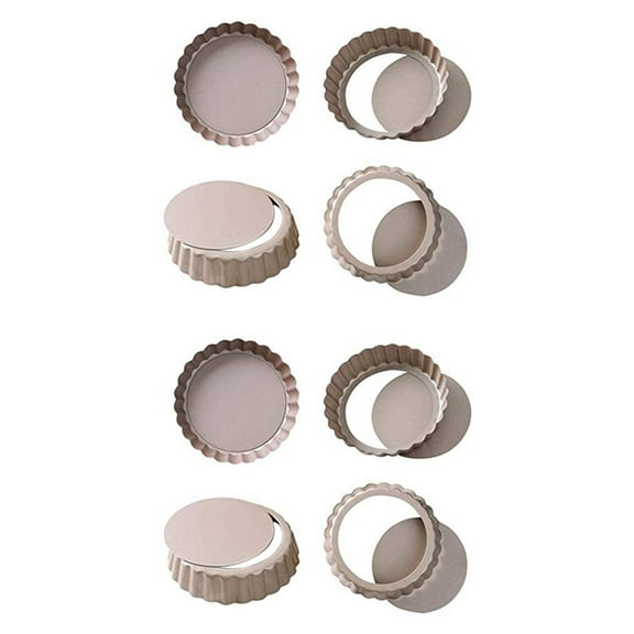Tart Pan, 4 Inch Mini Quiche Pan Removable Bottom Non-Stick Tin, for Oven Baking Carbon Steel Gold Pie Pan.(8 Packs)