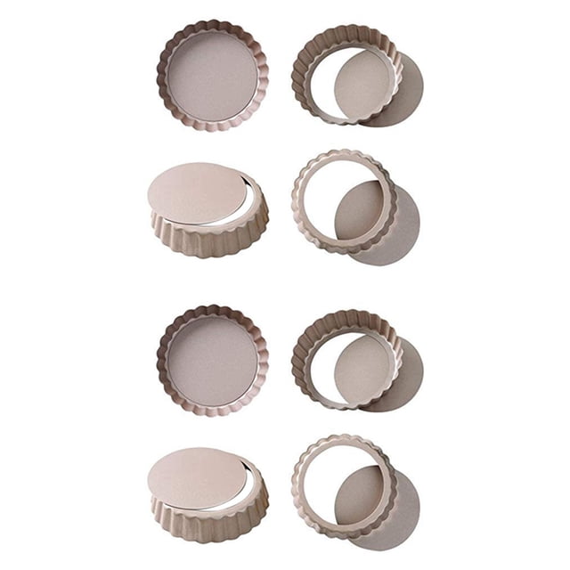 Tart Pan, 4 Inch Mini Quiche Pan Removable Bottom Non-Stick Tin, for Oven Baking Carbon Steel Gold Pie Pan.(8 Packs)