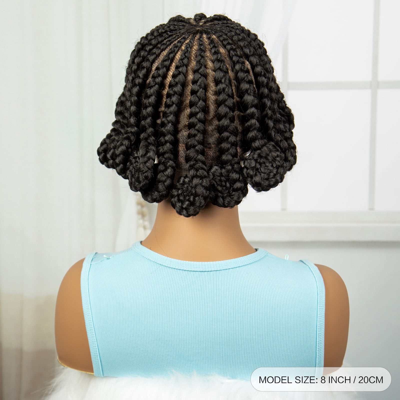 8 Inches Synthetic Twist Braided Wigs Lightweight Full HD Lace Handmade Braiding Wig with Baby Hair Black Short Cornrow Bantu Lace Frontal Braids Wig