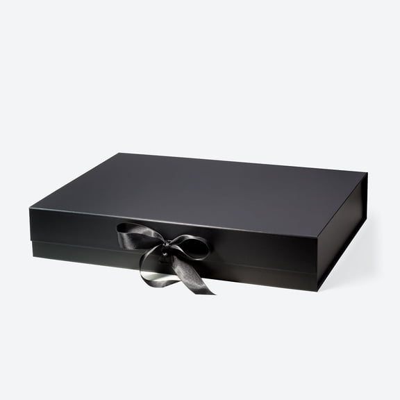 Geoto 16.3x12x3in | 41.3x30.5x7.6cm B4 Shallow Luxury Rigid Foldable Magnetic Closure Collapsible Gift Packaging Boxes (Black with Ribbon)