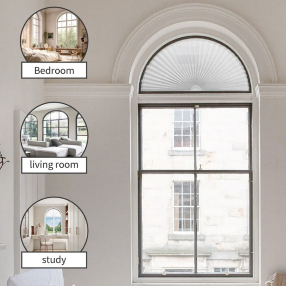 WBQ Arch Pleated Blinds Half Circle Window Shades Light Filtering Pleated Fabric Shade Semi-Blackout Blinds, Easy to Cut and Install