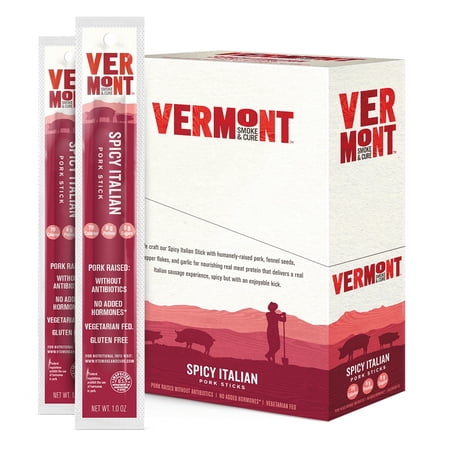 Vermont Smoke & Cure Meat Sticks, Pork, Antibiotic Free, Gluten Free, Spicy Italian, 1oz Stick, 24 Count
