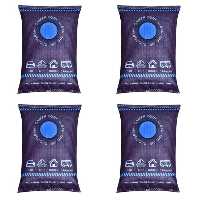 4 Pcs Sacs de Déshumidificateur Réutilisables, Absorbeur d'Humidité pour Voiture pour Fenêtres Intérieures, Prévention de Condensation Portable pour Garde-Robe, Placard, sous-Sol, VR, Rangement de Campeur, Bleu