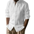 thumbnail image 3 of UVEASISHA Sales Today Mens Lightweight Linen Shirt Stand Collar Casual Button Down Shirts for Men Long Sleeve Henley Shirt Summer Breathable Loose Beach Shirts White L, 3 of 10