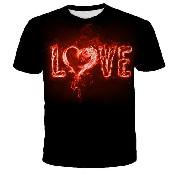 Lilgiuy Men's Funny Graphic Top BlouseMen's Fashion Casual Round Neck Pullover Love Print Short Sleeve T-shirt Top