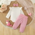 thumbnail image 4 of CAICJ98 Newborn Infant Baby Girl Clothes Fall Winter Outfits Infant Long Sleeve Romper Pants Cute Toddler Girl Clothes Gift Set (Pink,0-3 Months), 4 of 7
