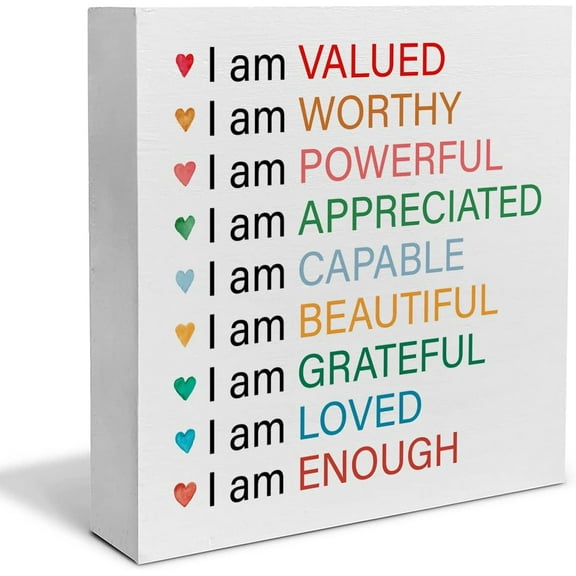 Zomyto 5"x5" I am Valued Quote Decorative Wooden Box Sign Positive Affirmation Gift Wood Block Plaque Decor Home Office Desk Shelf or Wall Display