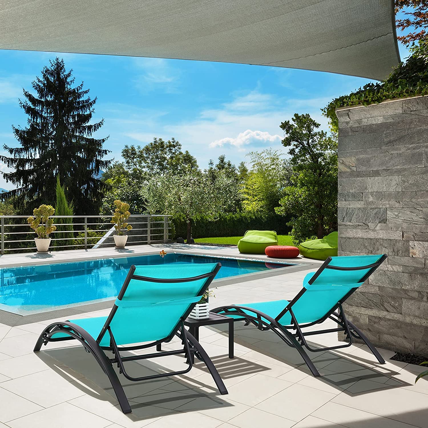 Increkid Patio Lounge Chairs Adjustable Pool Chaise Lounge Chairs with Table - image 5 of 9