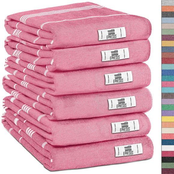 Ephesus Towels Toallas De Mano - Juego De 2 | 18.0 X 30.0 In – Toalla De Mano Turca Decorativa Para Baño, Cocina, Cara De Invitados, Pelo, Té (Paquete De 6 Unidades), Color Rosa
