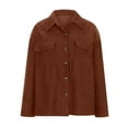 thumbnail image 4 of jsaierl Corduroy Shirt Women Long Sleeve Blouse V-Neck Button Top Winter Long Sleeve Shirt Long Sleeve Short Jacket, 4 of 5