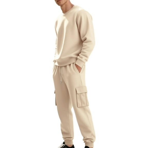 CONZONE Men's Tracksuit Sets Casual 2 Peice Sweatsuit Set for Men Solid Color Sweatshirts Pants Cozy Fall Winter Athletic Jogging Outfits