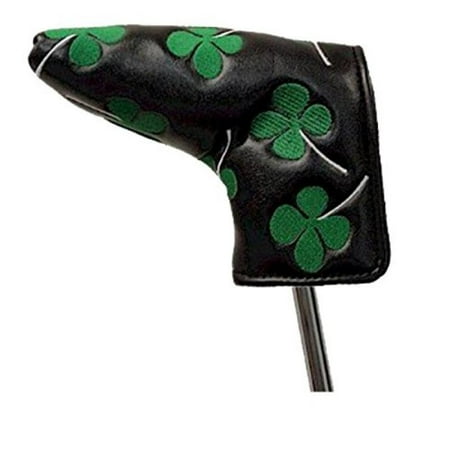Golf Club Putter Cover Four Leaf Clover Shamrock Golf Club Head Cover for Anser and Blade Style Putters (Black/Green) ()