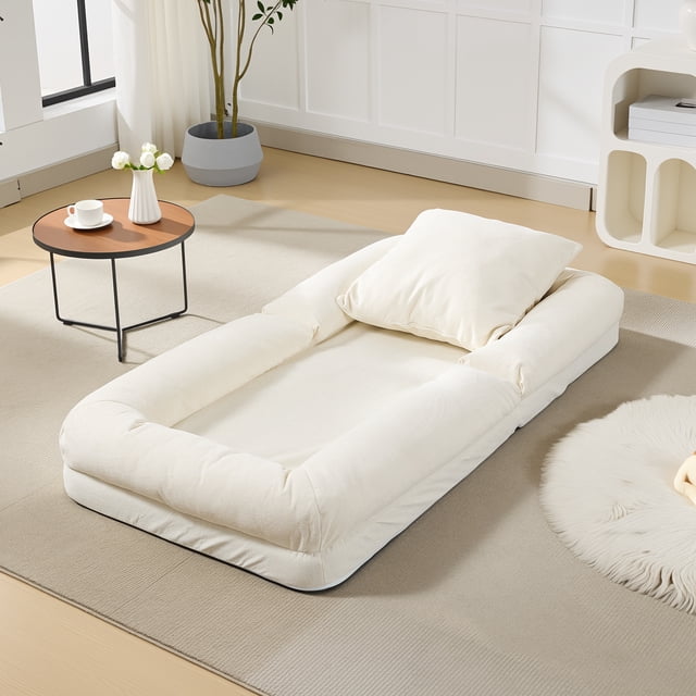 Lit Poire Convertible avec Réglage à 5 Positions, 2 Oreillers et Tissu Chenille, Sofa de Repos Multi-Usage pour Humains et Animaux de Compagnie, Tatami Lounge pour Chambre Salon Bureau, Noir/brun/beige