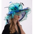 thumbnail image 4 of Women Organza Church Hat Wide Brim Sun Hats for Wedding Tea Party Fascinator Hat, Dual-use, 4 of 6