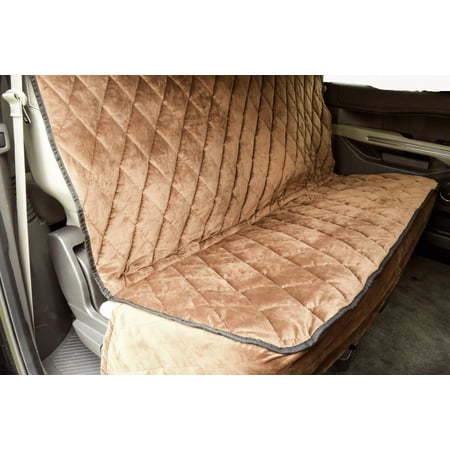 UPC: 0856150008652 | Plush Paws Products Velvet Rear Car Seat Protector w/o Hammock | Washable & Waterproof Back Seat Dog Cover for Car Truck & SUV | Nonslip Tear Resistant Pet Seat Cover | X-Large Desert Sand