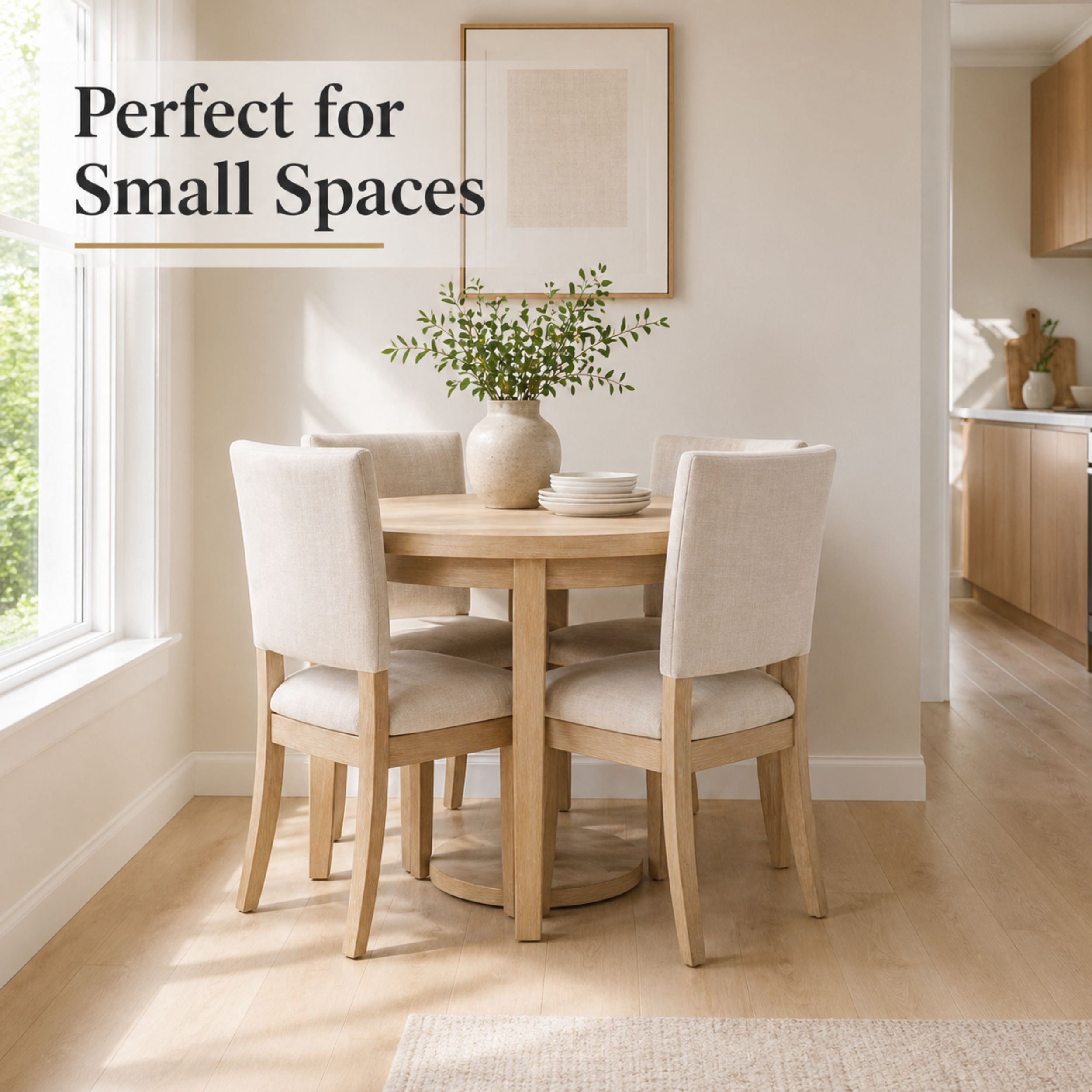 GOMYHOME Upholstered Dining Chairs Set of 4, Beige Linen Fabric with Solid Wood Legs