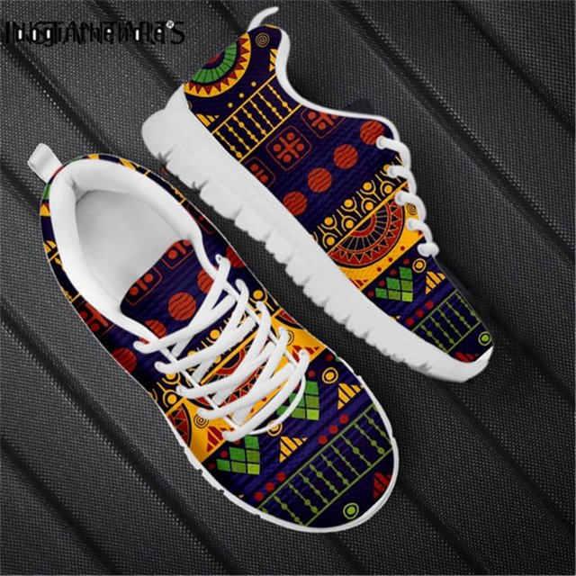 Doginthehole - Zapatos de estilo africano para mujer, zapatos planos transpirables para mujer, zapatillas de malla de aire, zapatillas de running étnicas vintage para mujer