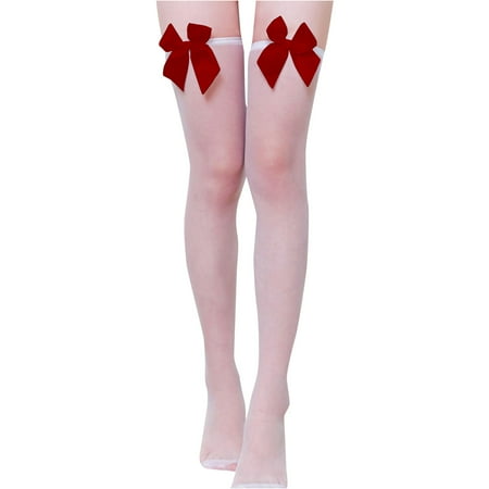 

Felirenzacia Ladies Satin Bow Cute Sexy Legs Long Tube Transparent High Thigh Stocking