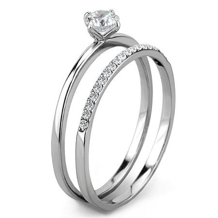 DA026 - High polished (no plating) Stainless Steel Ring with AAA Grade CZ in Clear