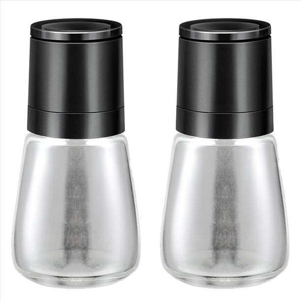 2X Molinillo Manual de Sal y Pimienta, Molinillo de Vidrio Transparente, Molinillo de Pimienta, Botella de Condimento, Utensilios de Cocina, Negro