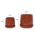thumbnail image 2 of Set of 2 Ceramic Flowerpot, 7" Modern Planter for Patio, Garden, Windowsill - Red | Glossy red ceramic planters with drainage, durable for indoor or outdoor use, 2 of 13