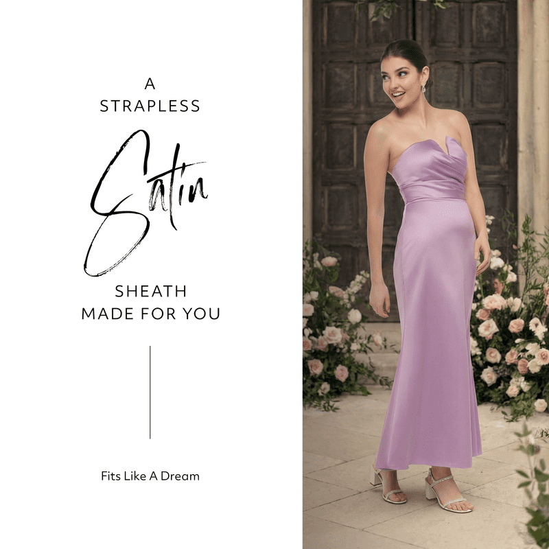 Kirablend Margaux Strapless Satin Ankle Dress with Notch Neckline