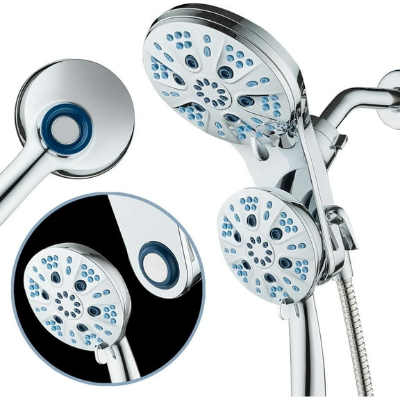 Magneton by AquaCare - High-pressure 48-setting 3-way Luxury 2-in-1 Dual Showerhead Combo with 6" Rain Showerhead, Antimicrobial Nozzles and Space-age Socket-Lock Magnetic Docking