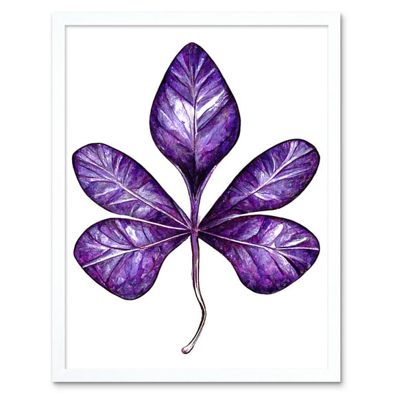 Purple on White Money Tree Leaf Modern Simple Illustration Art Print Framed Poster Wall Decor 12x16 inch