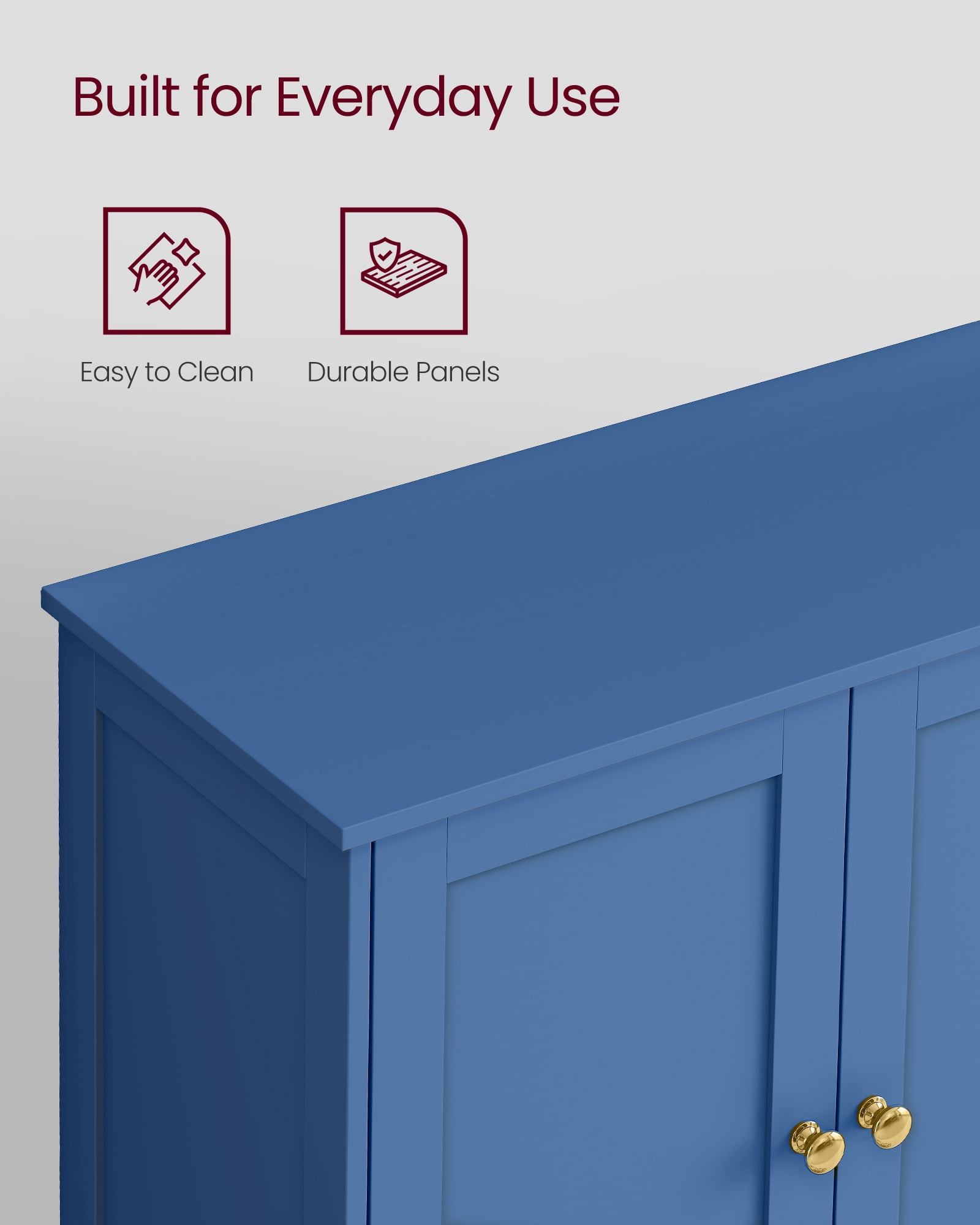 VASAGLE Floor Storage Cabinet, Shaker Cabinet with 2 Adjustable Shelves, 4 Doors, Tall Freestanding Organizer Unit, Bijou Blue