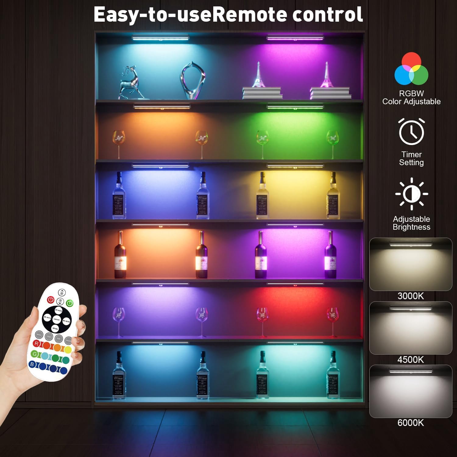 Under Cabinet Lighting,Rechargeable Motion Sensor Light Indoor Night Lights with Remote,58LED RGB under cabinet lights Bar,15Colors Wireless Counter Closet for Kitchen,5pack