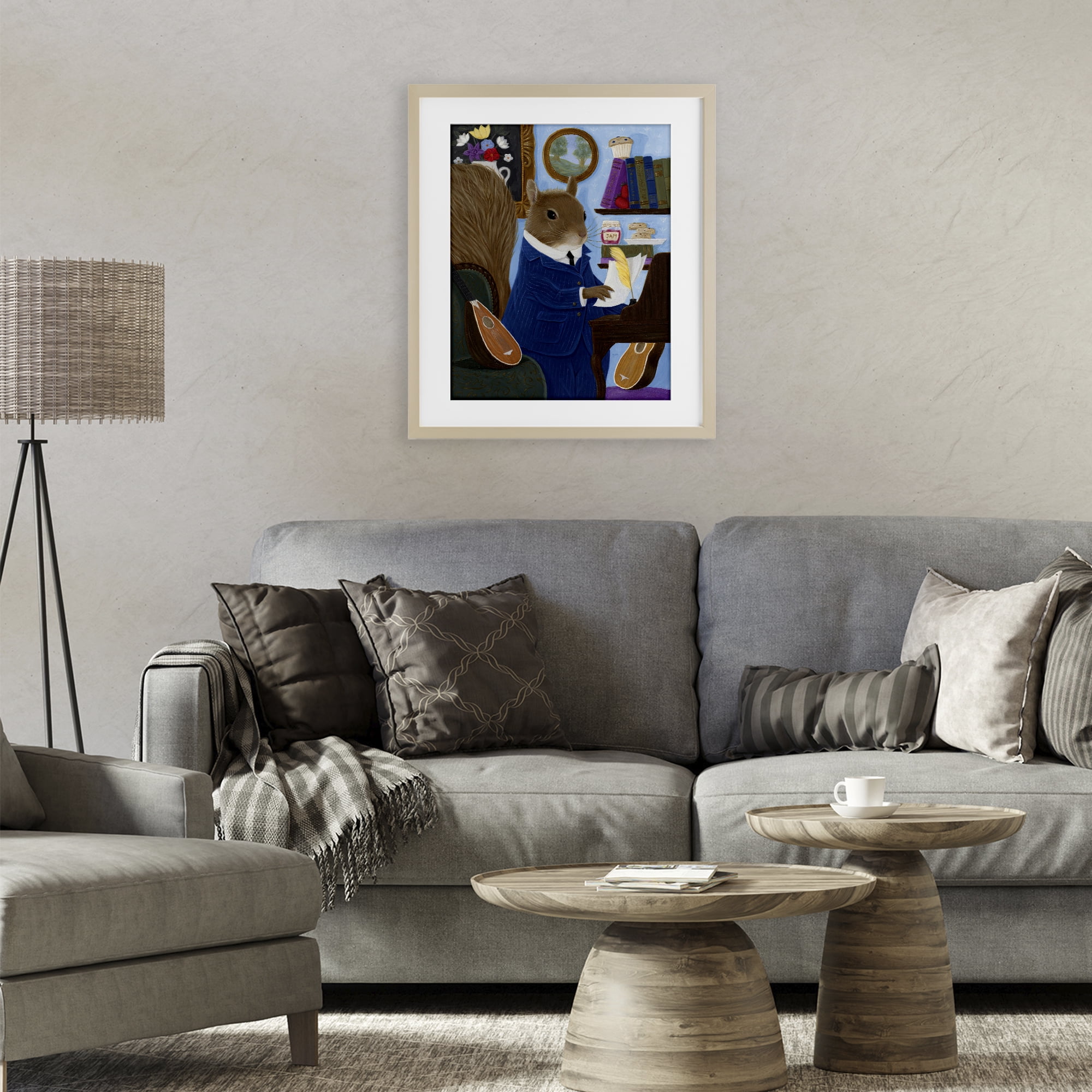 Stupell Industries Gentleman Squirrel Composing Birch Framed Print Under Glass, design by Gina Matarazzo