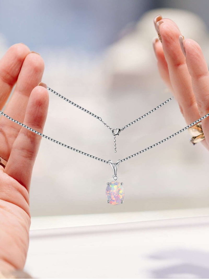AXELUNA White Created Opal Snowflake Necklace Sterling