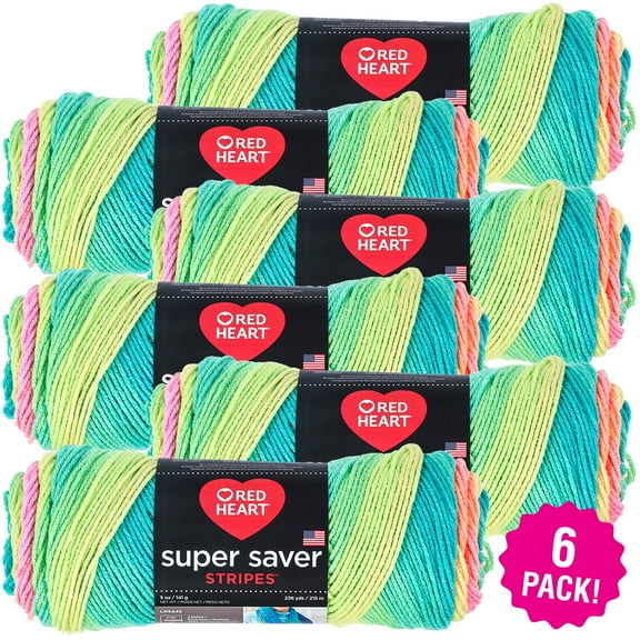 Red Heart Super Saver Yarn - Retro Stripe, Multipack of 6