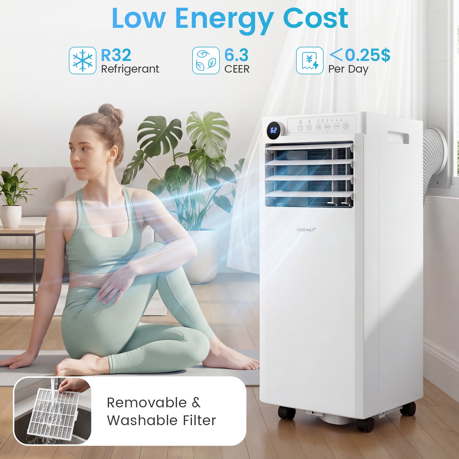 Costway 9000 BTU Portable Air Conditioner,4-in-1 Portable AC Unit with Dehumidifier, Fan