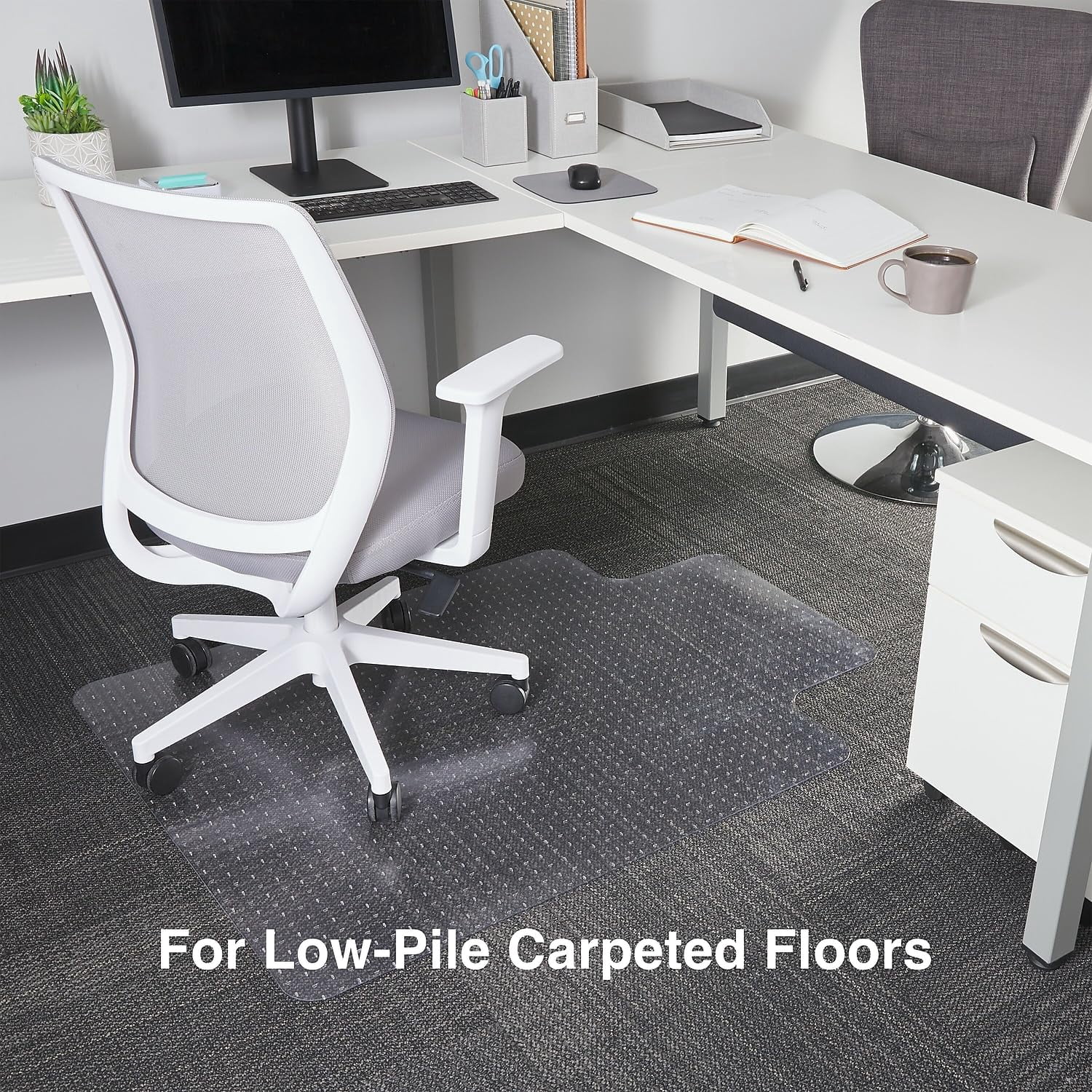Staples Office Chair Mat, Clear Floor Mats with Lip, Flat-Pile Carpets, Extended Under-Desk Coverage, 35.5" x 47.5 Inch, Smooth Glide