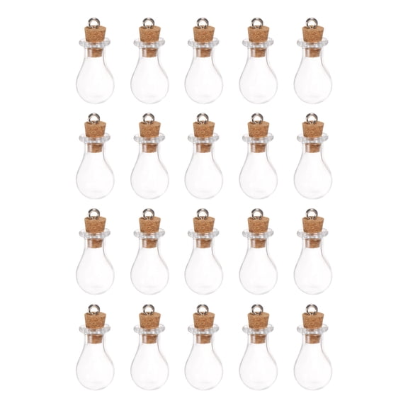 Mini Glass Bottles with Cork Water Drop Shape Wishing Bottle with Ring, 20 Pieces
