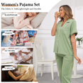 thumbnail image 5 of EA'S SECRET 100% Cotton Women's Pajama Sets Short Sleeve Button Down Capri Nightwear V Neck Pjs Sleepwear with Pockets(Sage Green,2XL), 5 of 6