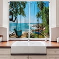 thumbnail image 2 of Ambesonne Beach Kitchen Curtains, Tropical Ocean Scenery, 55"x39", Green and Blue, 2 of 3