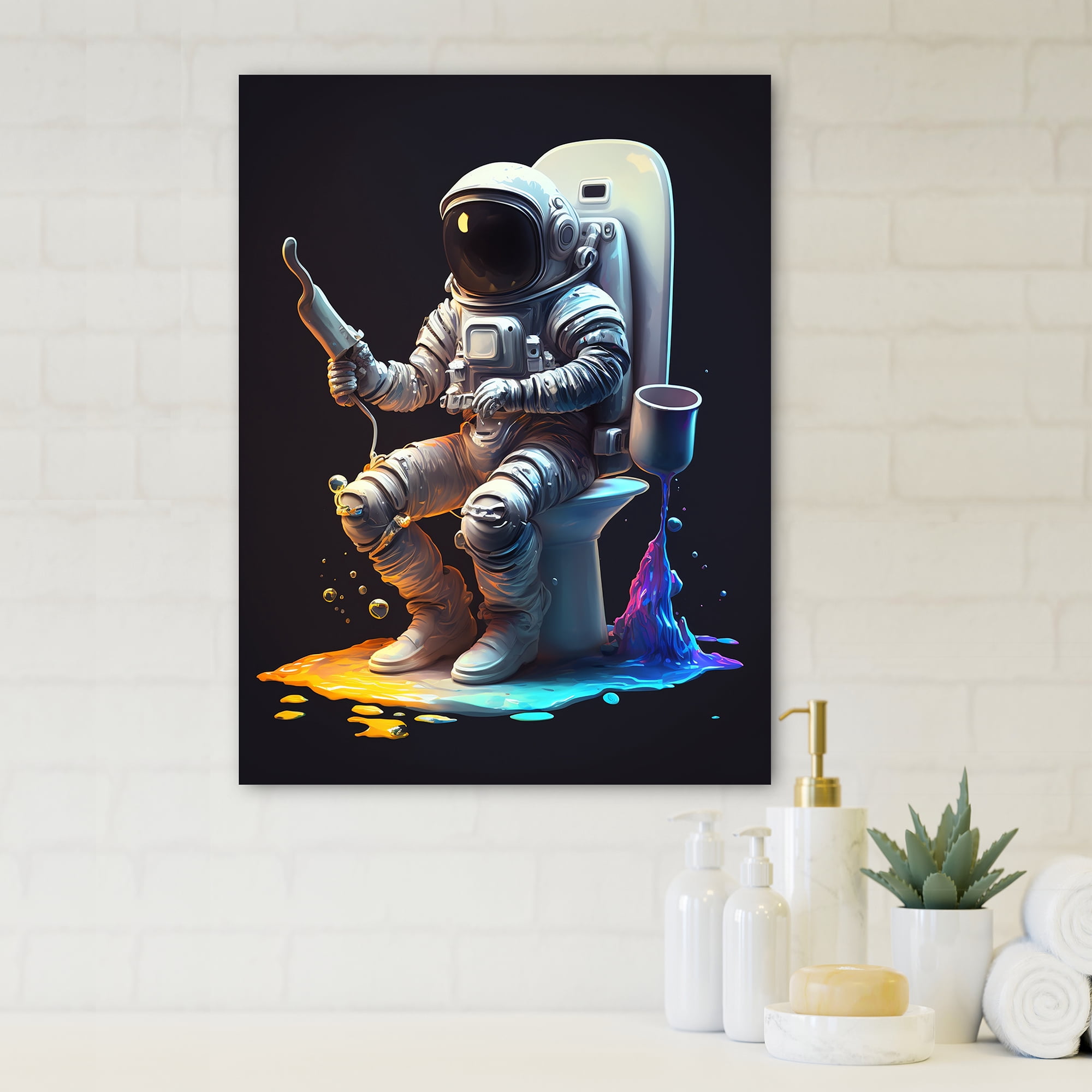 Designart Astronaut Sitting On The Toilet III Canvas Wall Art