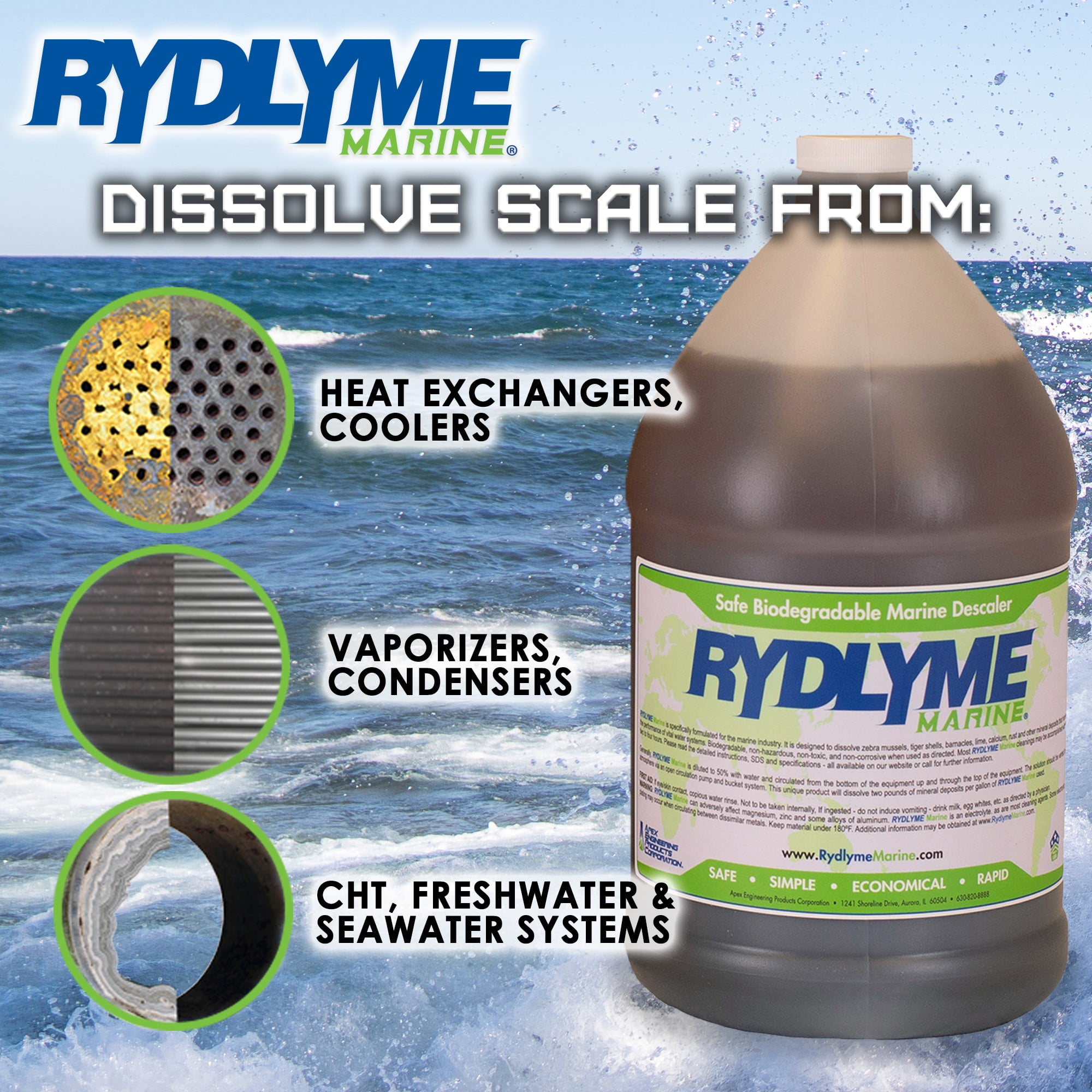 Rydlyme Marine Biodegradable Descaler – 1 Gallon | Powerful, Eco-Friendly Boat Engine Cleaner for Fresh & Saltwater Systems (Single Gallon)